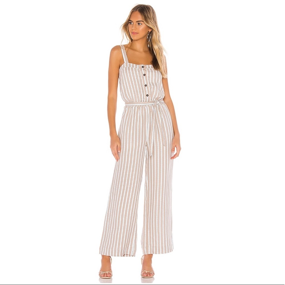Chaser Linen Wide Leg Tie Waist Jumpsuit (B1)